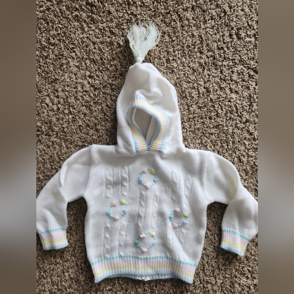 Vintage hand-knit girls sweater, size 3-6m